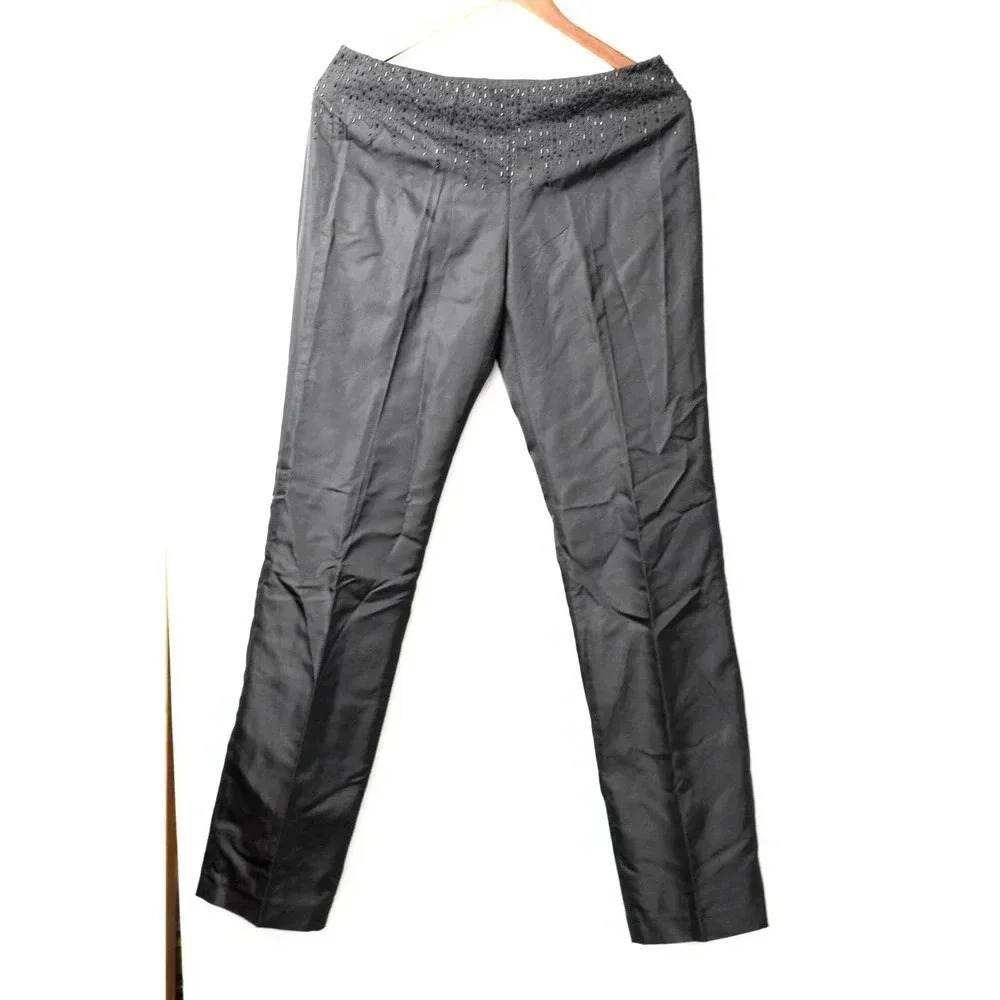 Magaschoni Black‎ 100 % Silk Pants Sequin Waist Sz6